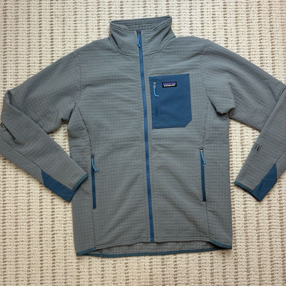 Patagonia R2 TechFace Jacket Mens M Waffle Full Zip Gorp Hiking Gray Blue